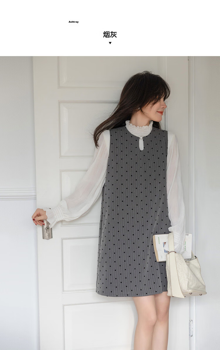 Mt Vintage Polka Dot Spring French Style Sleeveless Flocked Print Pearl Button Mid-Length Dress for Women 6
