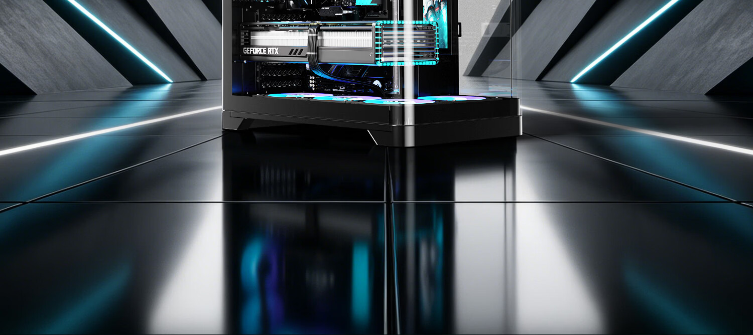 TCOMAS Titanium Tantalum Starship Black PC Seaview Case Curved Glass No Pillar 9.2-inch Display Supports 360mm Water Cooling ATX/MATX 2