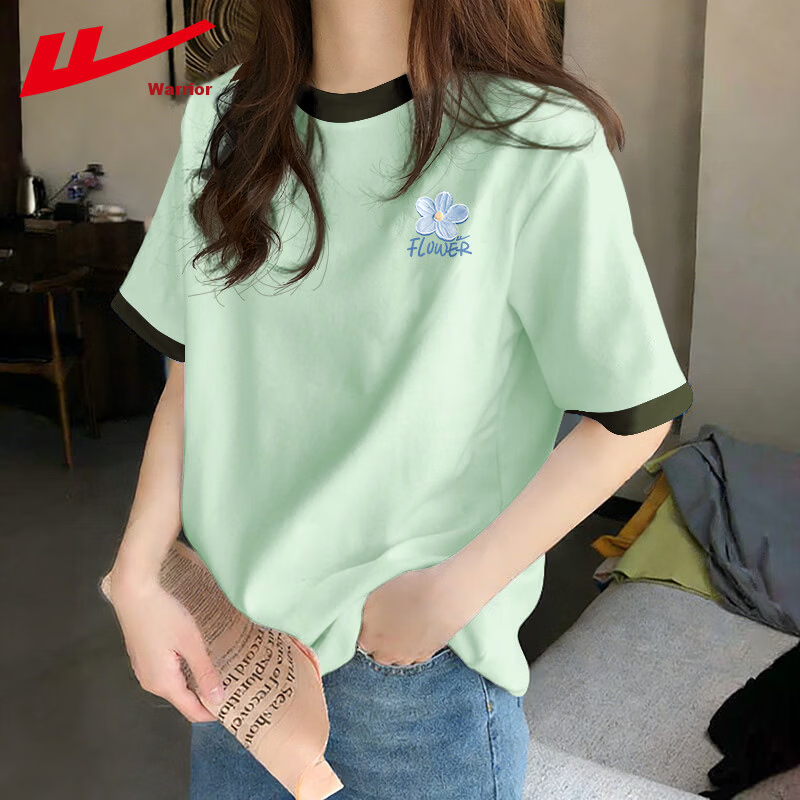 Warrior Trendy Colorblock Cotton Short Sleeve Women's 2026 New Summer Loose Casual Fashion Half Sleeve T-Shirt Top