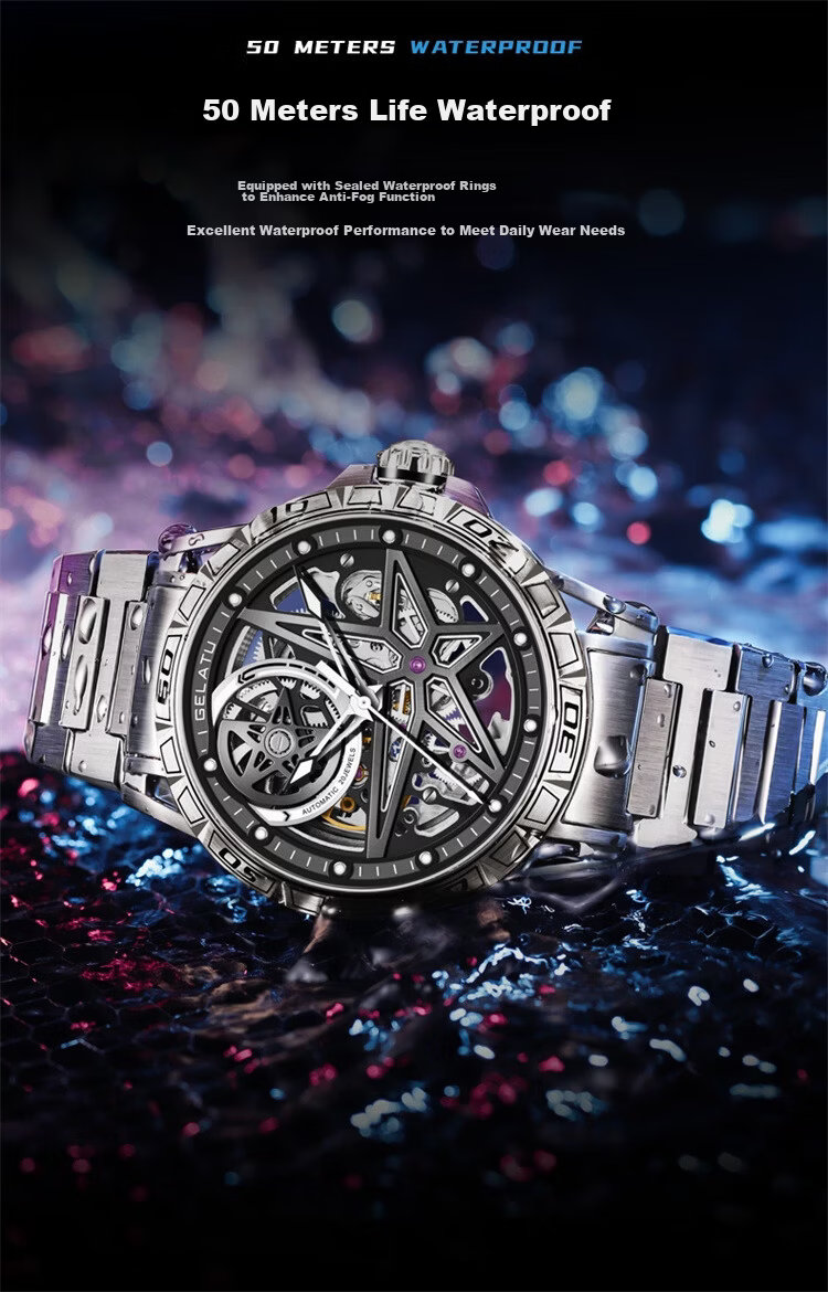GELATU Men's Automatic Skeleton Mechanical Watch Waterproof Luminous Luxury Fashion Trendy Wristwatch 10