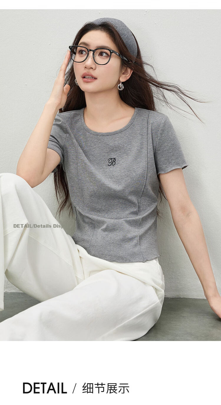 Shangdu Bilai Laisai Erl Cotton Cool Feeling Women's Summer Casual Round Neck Letter Embroidered T-Shirt Elegant Wave Edge Slim Fit Inner Wear 20