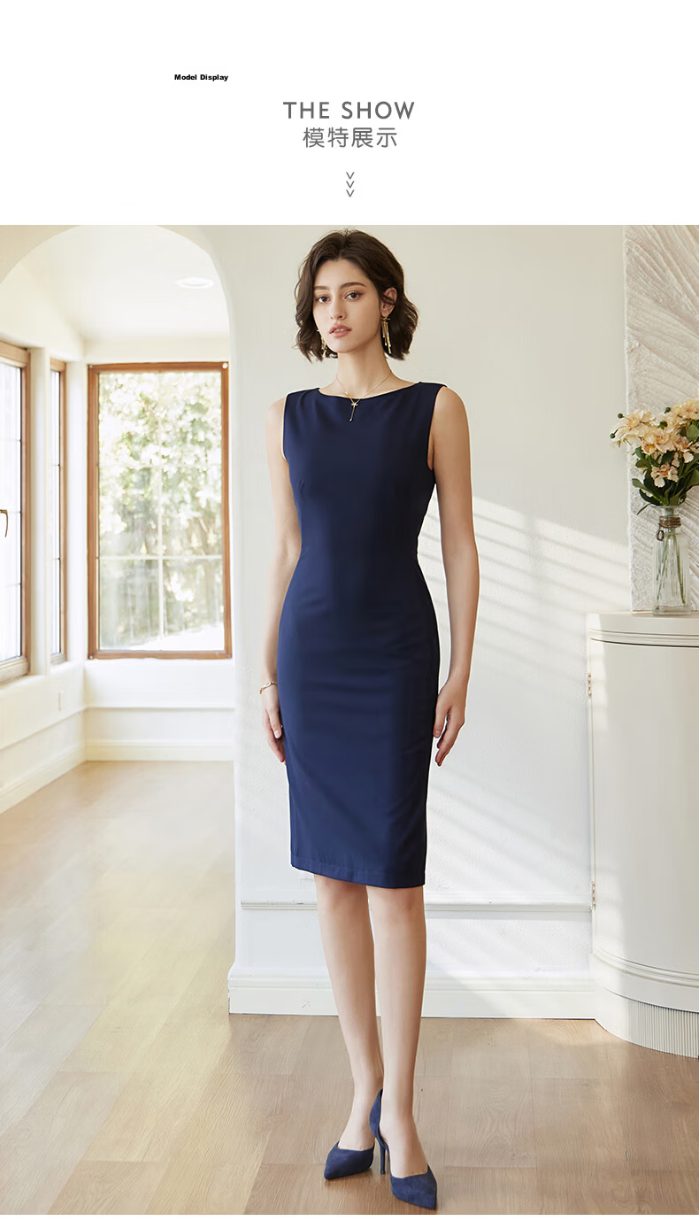 ROEYSHOUSE Women's Sleeveless Slim Fit Dress Summer Elegant Commuter Mid-Length Dress 08879 Dark Gray L 2