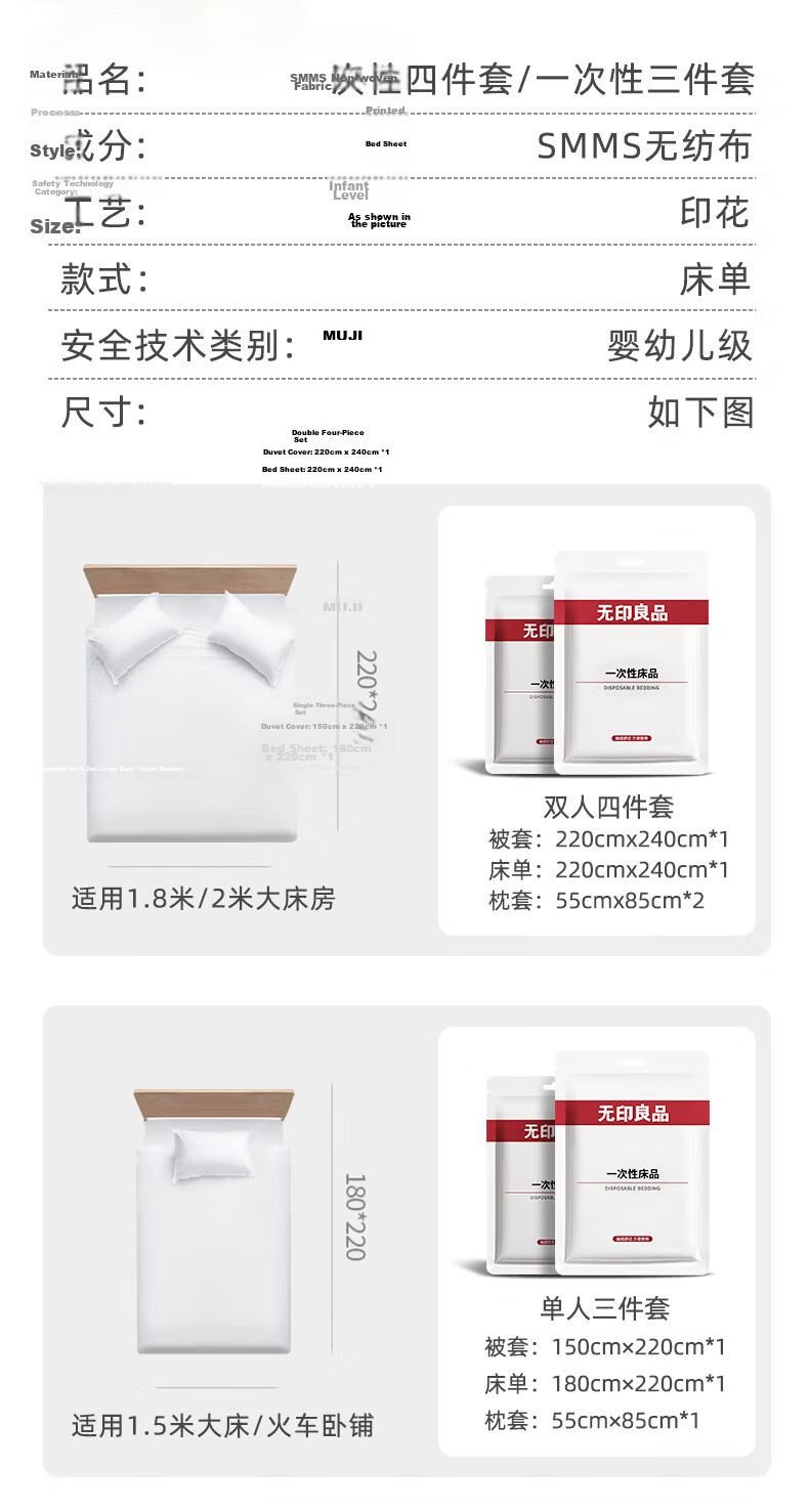 Wuyinliangpin Disposable Bedding Set: Fitted Sheet, Duvet Cover, Pillowcases for Train Sleeper Berths, Hotel Bedding, Hygienic Protection - Khaki Plaid 9
