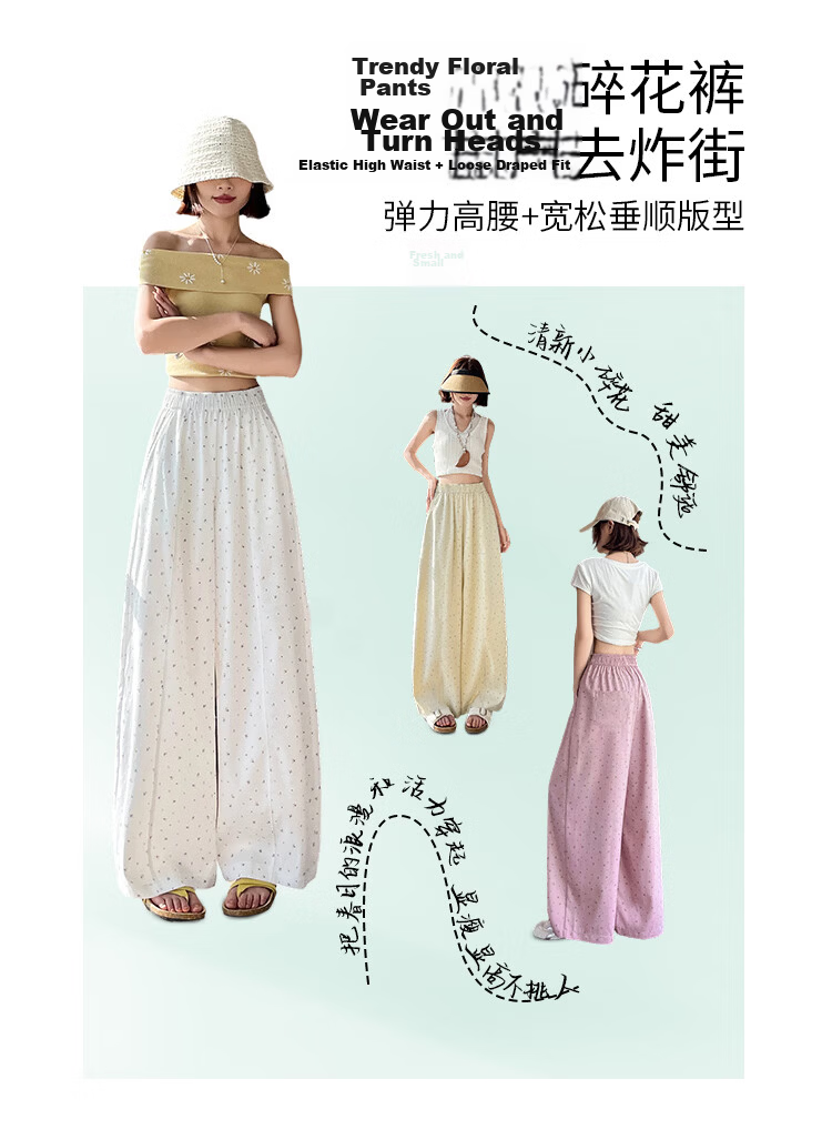 2026 New Summer Women's Loose High-Waist Wide-Leg Floral Casual Pants 2