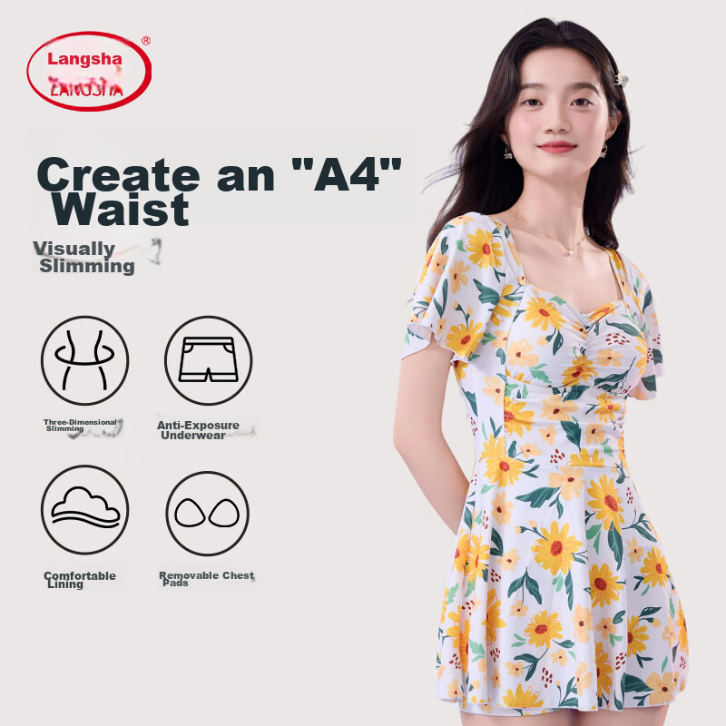 LangSha Women's One-Piece Conservative Swimdress Slimming Beach Skirt Swimsuit for Hot Springs