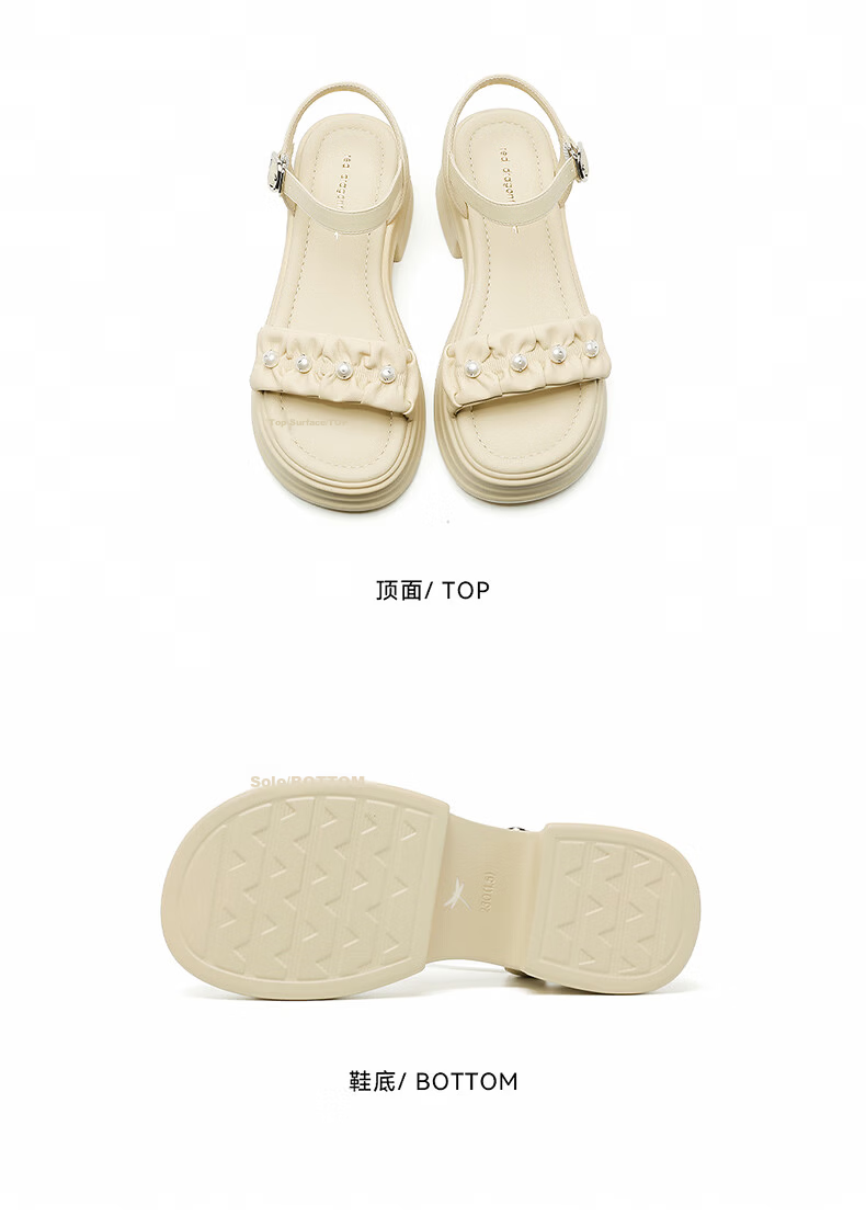 Red Dragonfly Women's Sandals New Thick Heel Height Increasing Platform One-Strap Open Toe Casual Shoes WLK266861 Beige Size 37 16