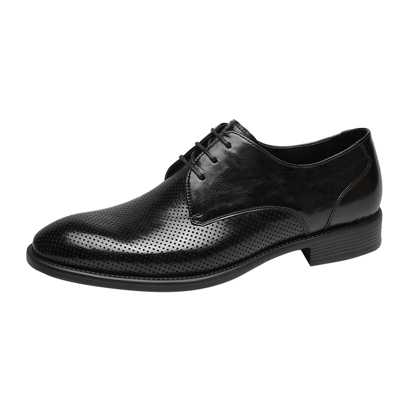 Goldlion Men's Shoes 2026 New Business Hand-Grip Textured Breathable Cushioned Formal Derby Shoes G567620081AAD Black Size 38