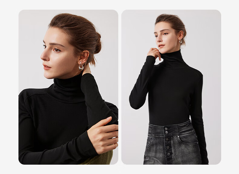 Navigare Women's Turtleneck Slim-Fit Base Layer, High-Elastic Solid Color Long-Sleeve Top 2335084501 9