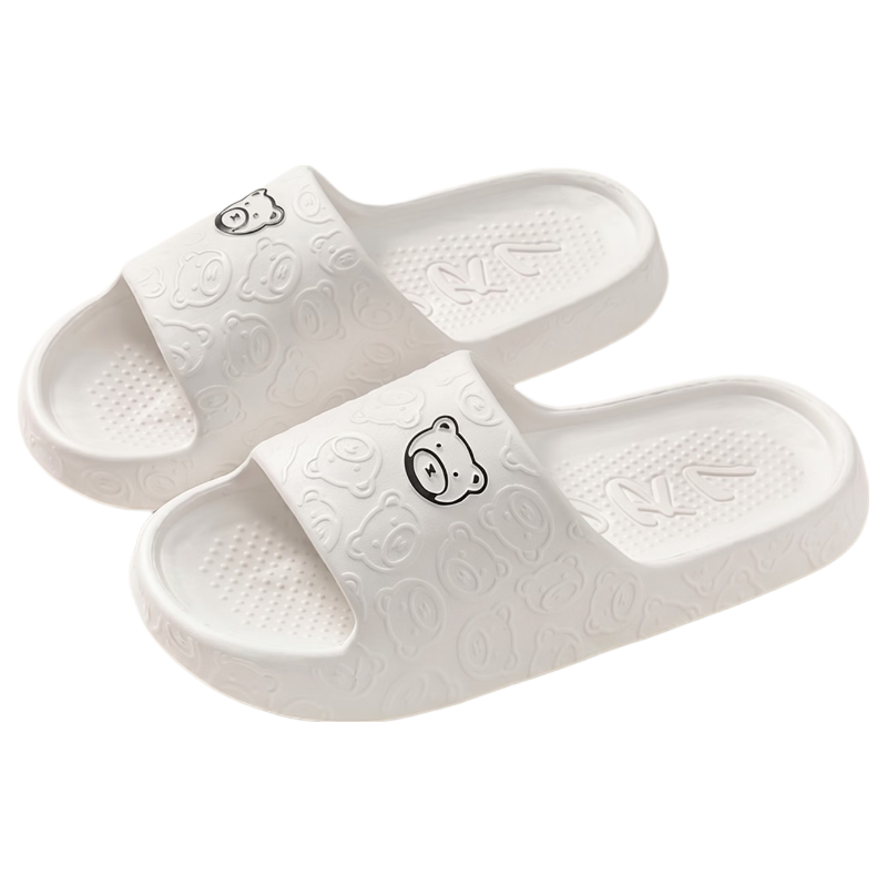 Qiumuxi Women's Home Bathroom Slippers, Cute Cartoon Non-Slip Couple Outdoor Sandals, White, Size 40-41