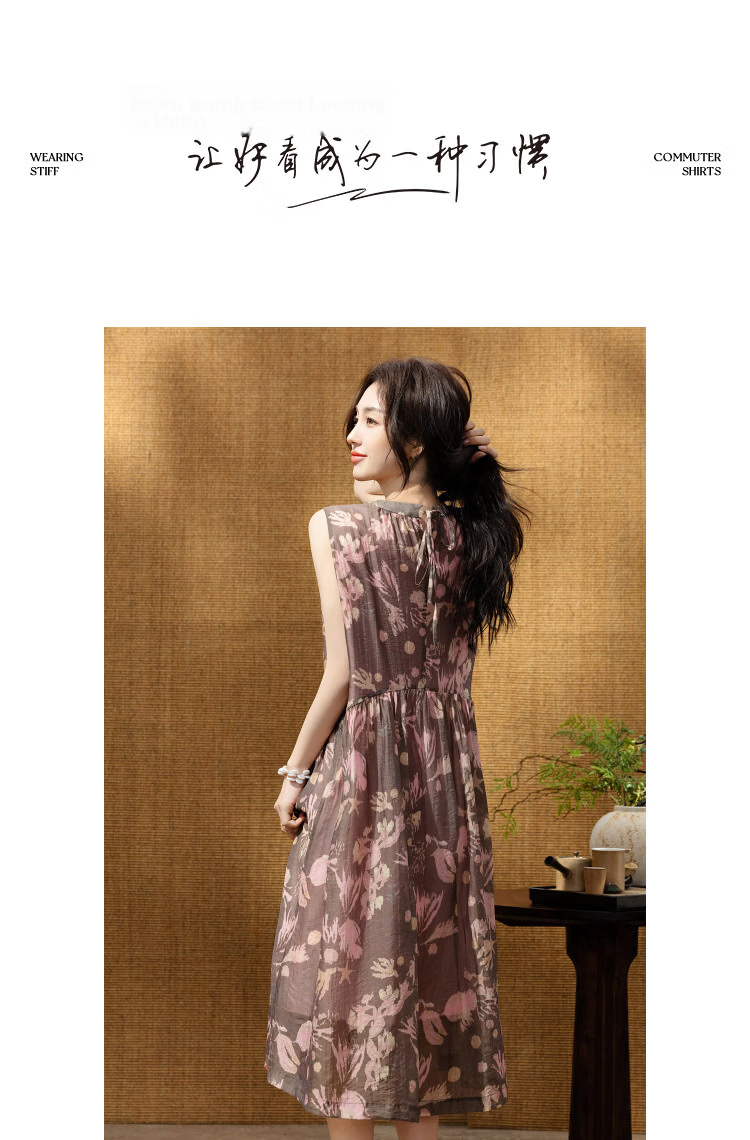 Demana Smooth Tencel Summer Elegant Commuter Pleated Round Neck Sleeveless A-Line Slim Dress for Women Premium Feel 10