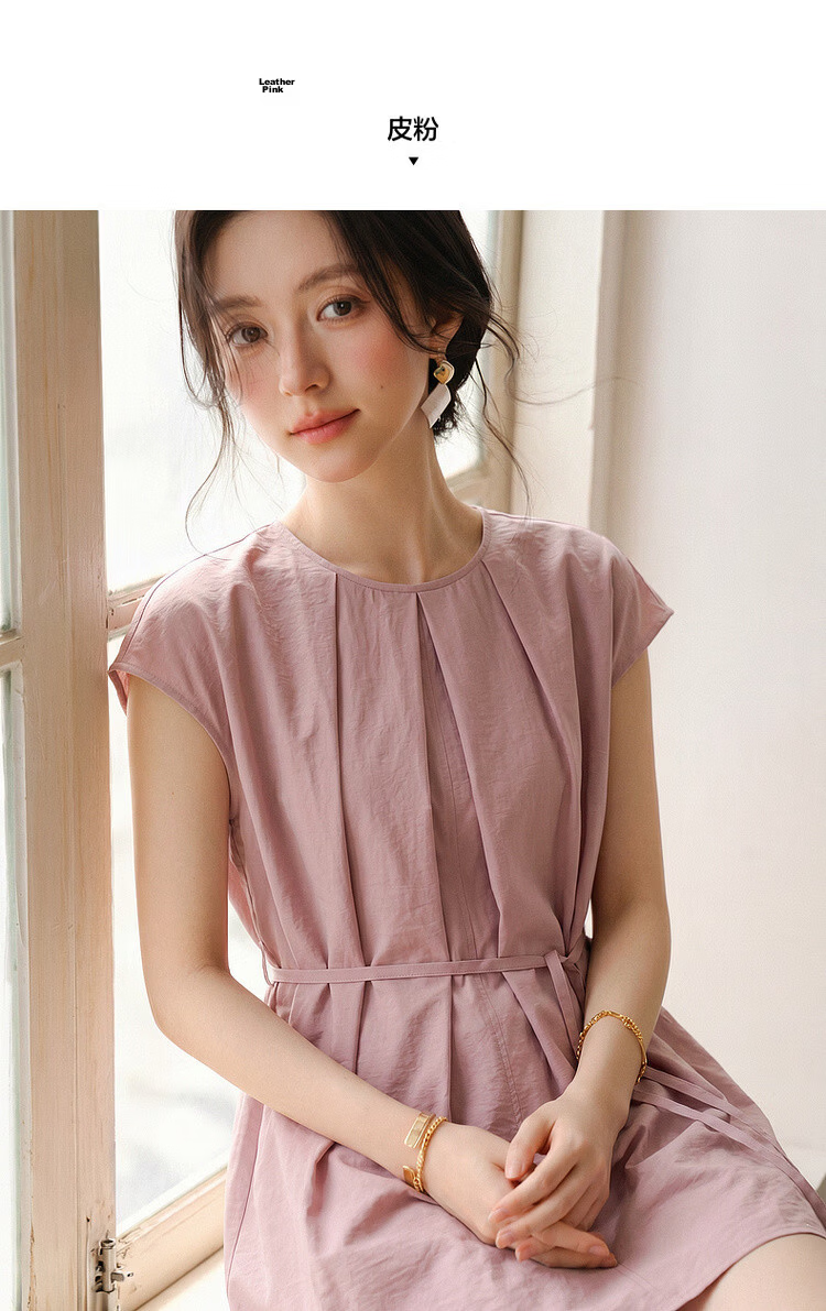 Demana Sun Protection Quick-Dry Sorona Summer Simple Style Pleated Round Neck Cap Sleeve Self-Fabric Belt Shirt for Women Premium Feel 12