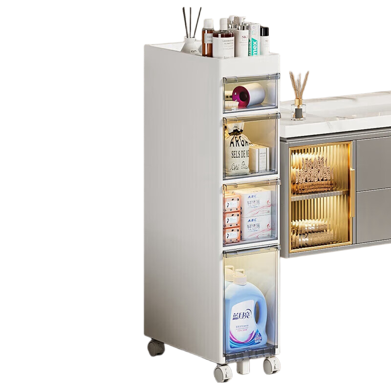 JEKO&JEKO Narrow Gap Storage Cabinet, Bathroom Organizer Shelf, 22CM Wide, Four-Tier Toilet Cabinet