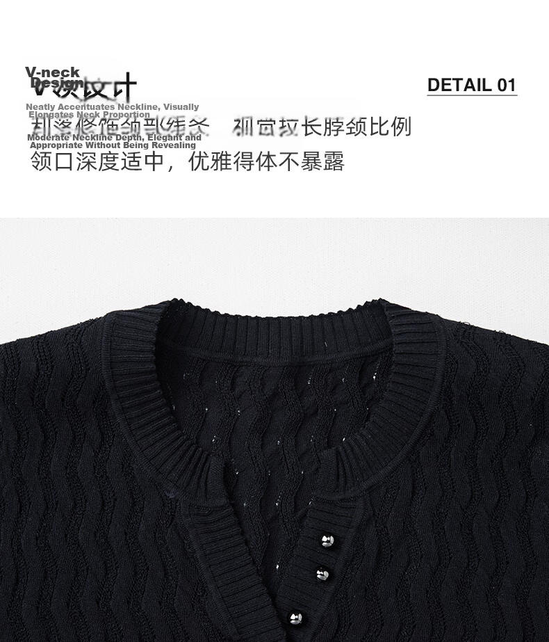 Yanyu Black Slim Fit Knit Top Women 2026 Summer High-End Vintage Style Short Sleeve Half-Open Collar Shirt Black S 5