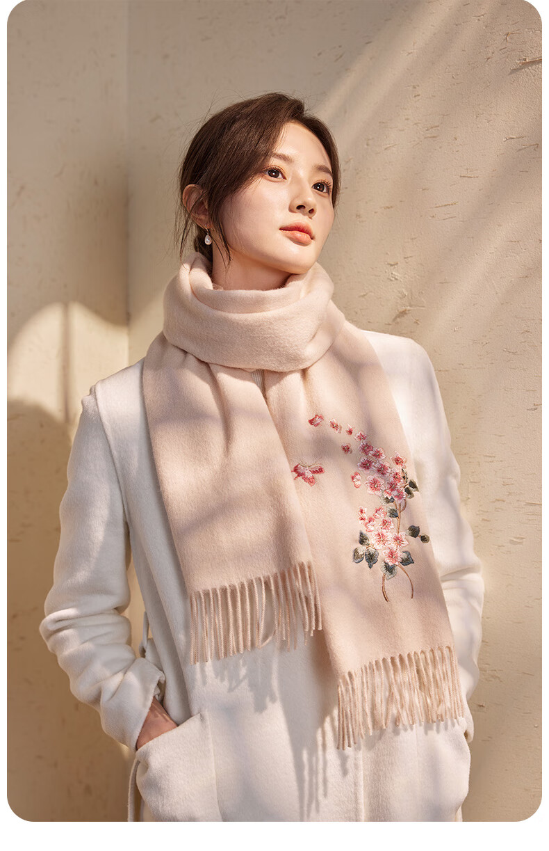 Hengyuanxiang 100% Wool Scarf for Women, Autumn And Winter Warm Neck Warmer, Embroidered Shawl, Gift for Mom And Elders, Mid-Autumn Festival Birthday Present 14