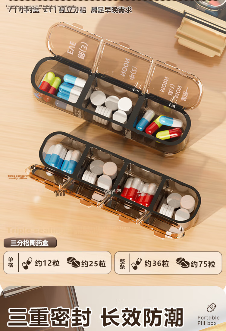 Miaoxinsi Portable Lightproof Weekly Pill Organizer Large Capacity Medicine Dispenser for Elderly 4