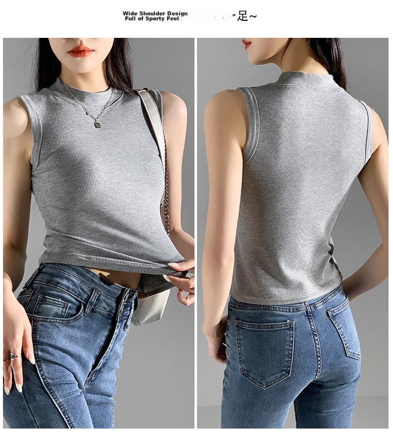 Langsha Women's Sleeveless Vest Tank Top Spring Summer New Slim Fit Side Coverage Outerwear Inner Layer High-End Base Shirt 18
