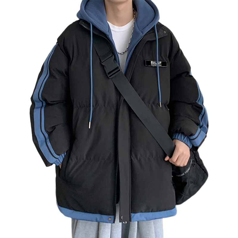 Warrior Men's Winter Thickened Cotton Padded Jacket Hooded Black 3XL