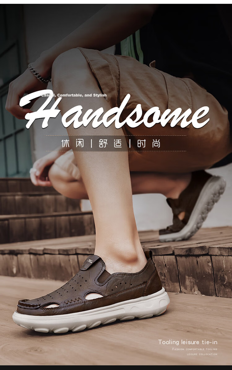 Bull Family Men's Summer Retro Hollow Breathable Beach Sandals Thick Sole Durable Versatile Clogs 3