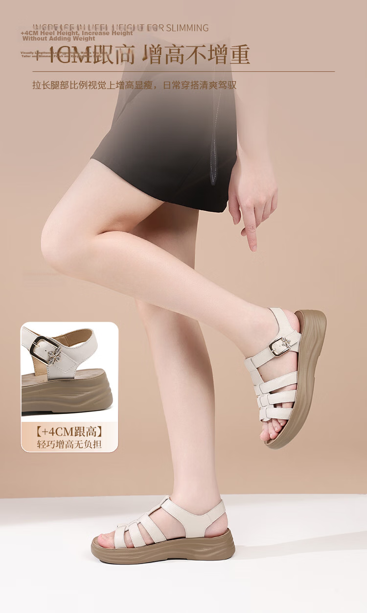 Red Dragonfly Women's Roman Sandals Vintage Platform Casual Shoes Height Increasing Soft Sole Commuting Beach Shoes WTK265461 Off-White Size 35 5
