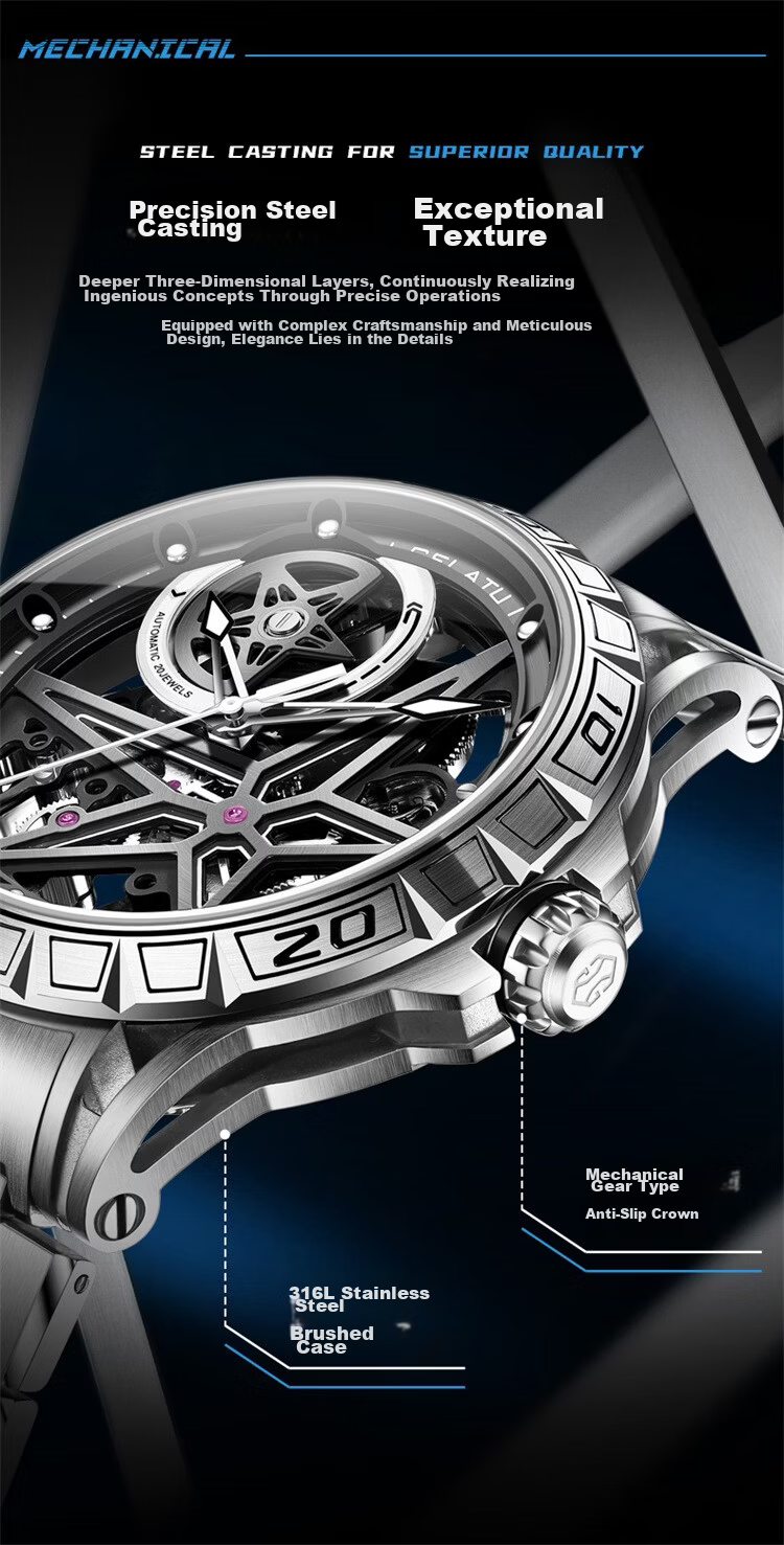 GELATU Men's Automatic Skeleton Mechanical Watch Waterproof Luminous Luxury Fashion Trendy Wristwatch 4