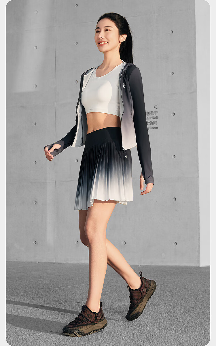 BOSIDENG Summer Casual Slim Pleated Skirt with Built-in Safety Shorts for Women Outdoor Travel Midi Skirt 14