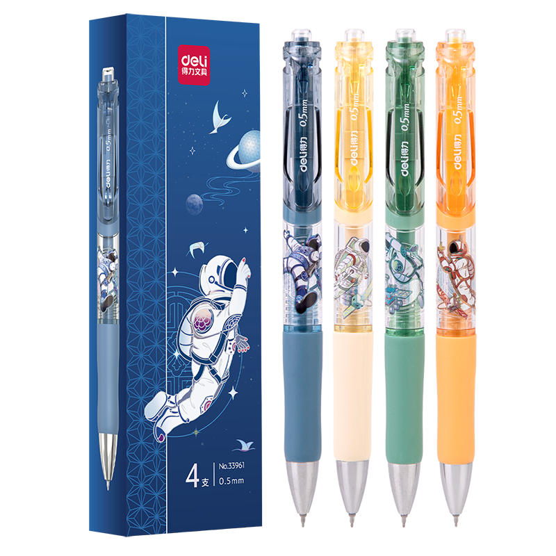 Deli China Aerospace Quick-Dry Smooth ST Tip Retractable Gel Pen High-Value Student Gel Pen for Exam Practice 0.5mm ST Tip Black 33961 College Entrance Exam