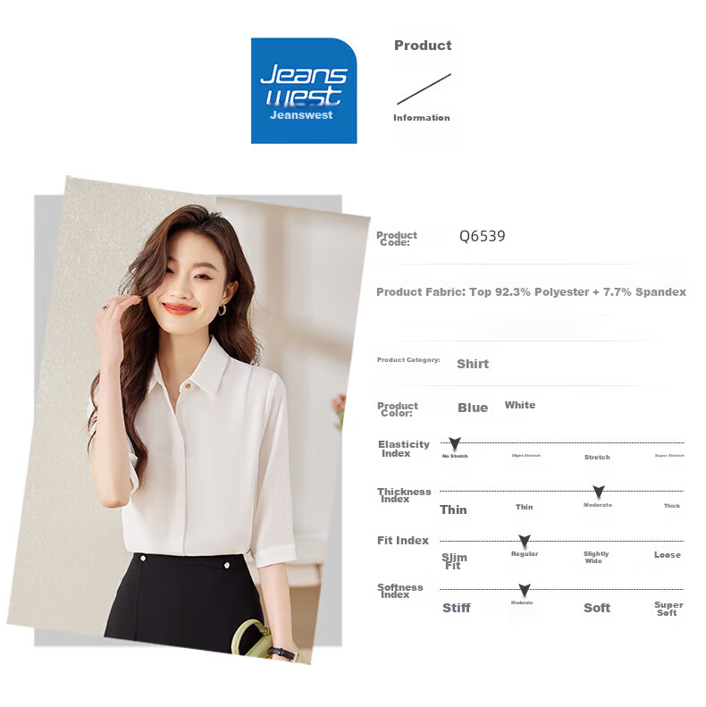 Jeanswest Women's Summer Shirt Fashionable Elegant Loose Fit Three-Quarter Sleeve Professional White Shirt XL 4
