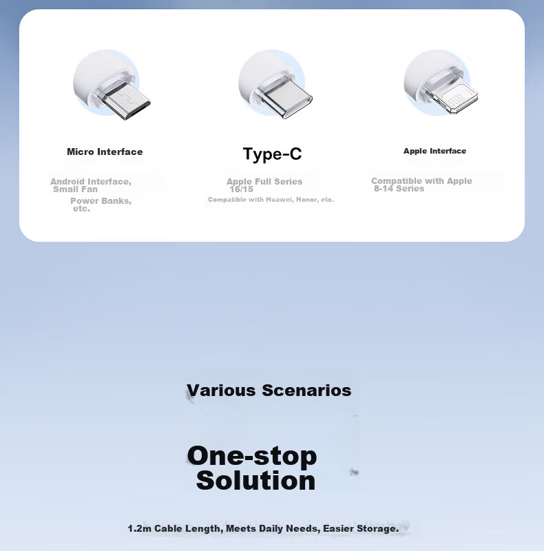 BASEUS Apple 16/15 Charging Cable Data Cable Fast Charge 3.5A Multi-in-1 Type-C Moonlight White 1.2m 7