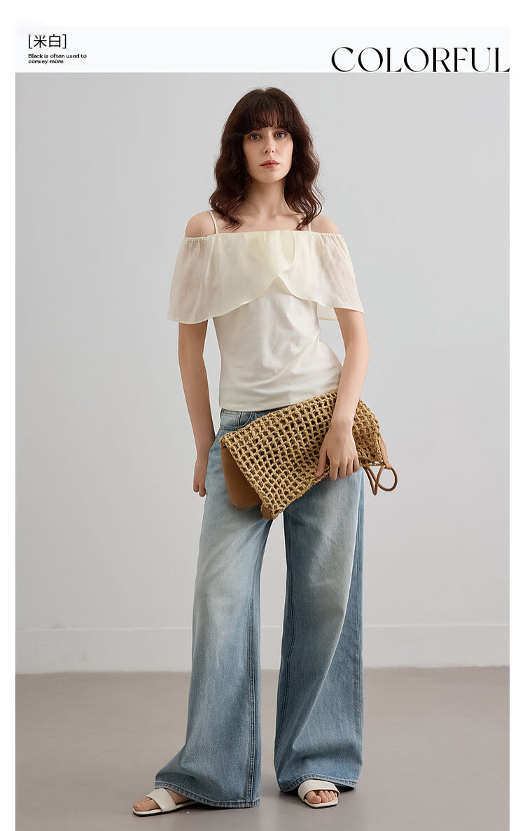 Demana [with Lyocell] Summer Sweet Style Patchwork Ruffle Spaghetti Strap Sleeveless Slim Fit Elegant Slimming Women's T-Shirt 3