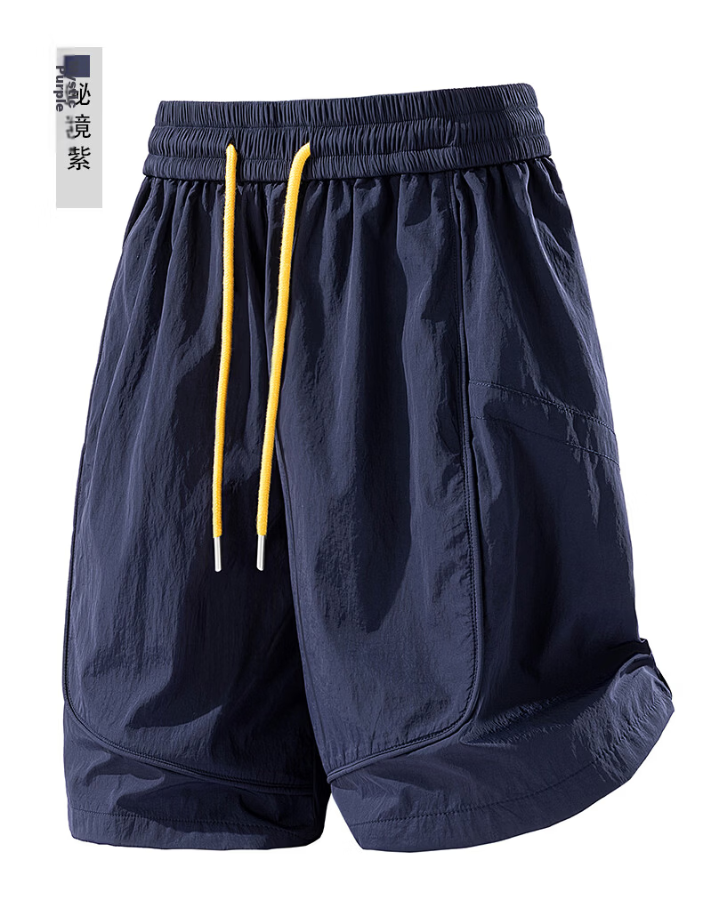 :CHOCOOLATE IT Quick-Dry Men's Summer Ice Silk American Style Loose Casual Thin Five-Point Shorts Dark Night Black M 21
