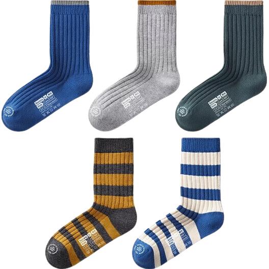 Bananain 311S Kids Socks Unisex Combed Cotton Breathable Antibacterial Colorful Mid-Calf Spring Autumn 5 Pairs