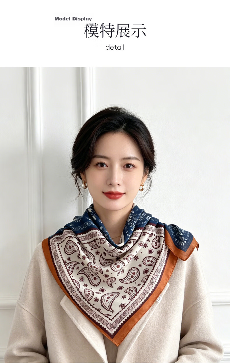 GLO-STORY Faux Silk Cotton Linen Touch Small Square Scarf Women's Vintage Versatile Neck Tie Thin Neck Scarf 7