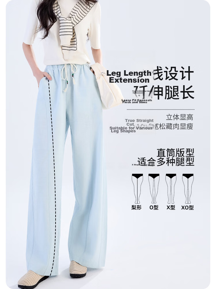 Free Style Wide-Leg Pants for Women Summer Thin 2026 New High Waist Slim Loose Linen Texture Straight Casual Trousers 7