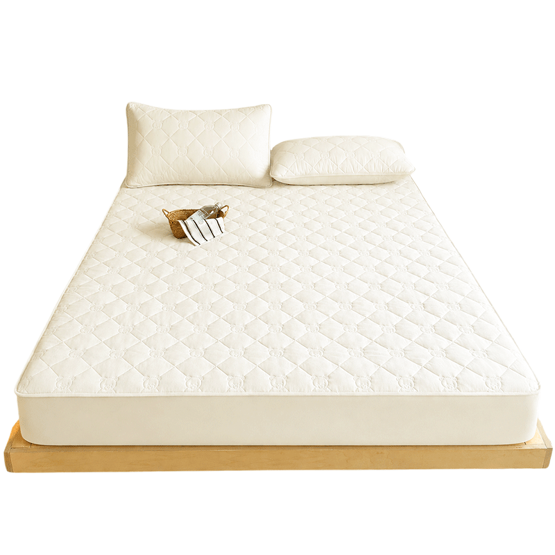 Grace 7A Antibacterial Waterproof Fitted Sheet, Quilted Water-Proof Urine-Proof Pad, Mattress Cover Protector, for 1.2-Meter Bed, Milk White