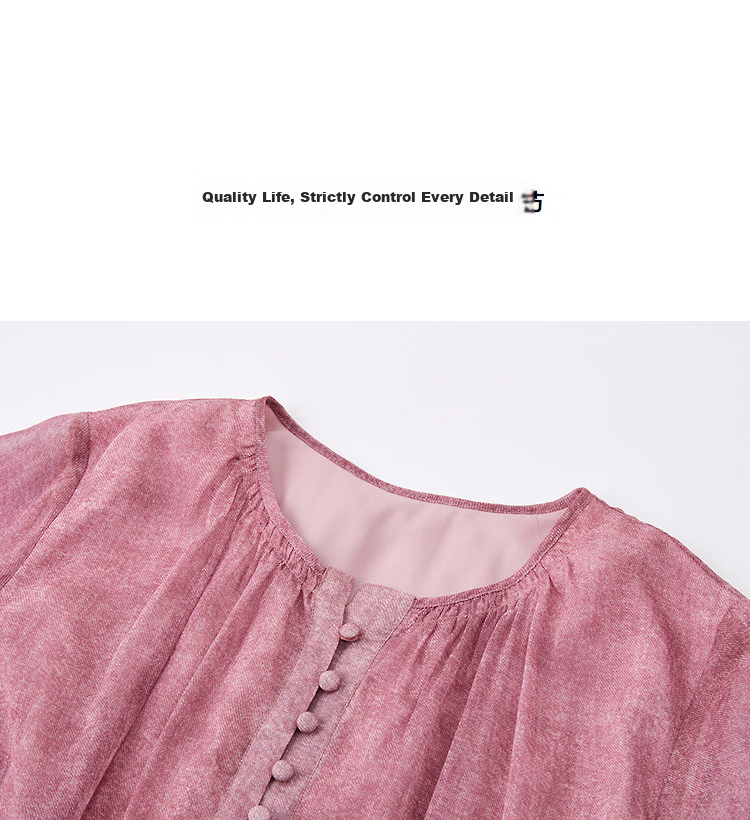 Demana Misty Rose Summer Elegant Printed Tie-Waist Six-Sleeve Flowing Slim A-Line Dress for Women Premium Feel 12