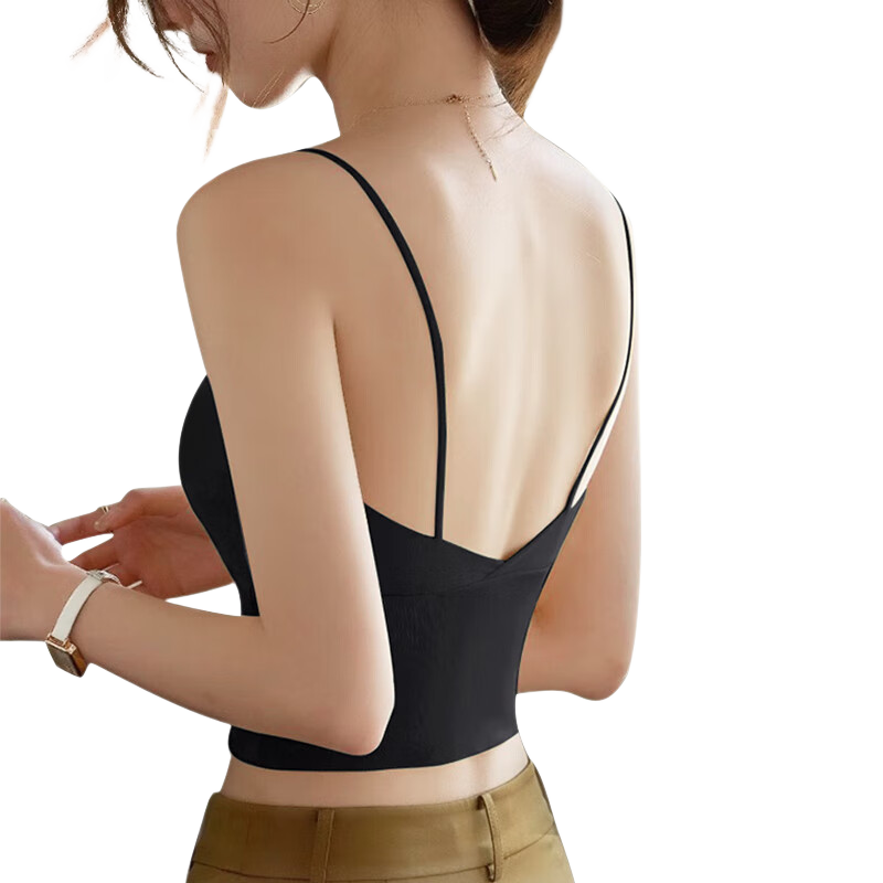 FitonTon Women's Camisole Bra, Beautiful Back Design, Sports Yoga Bra with Built-In Pads, Sexy Lingerie, Inner Wear, Black, Size M