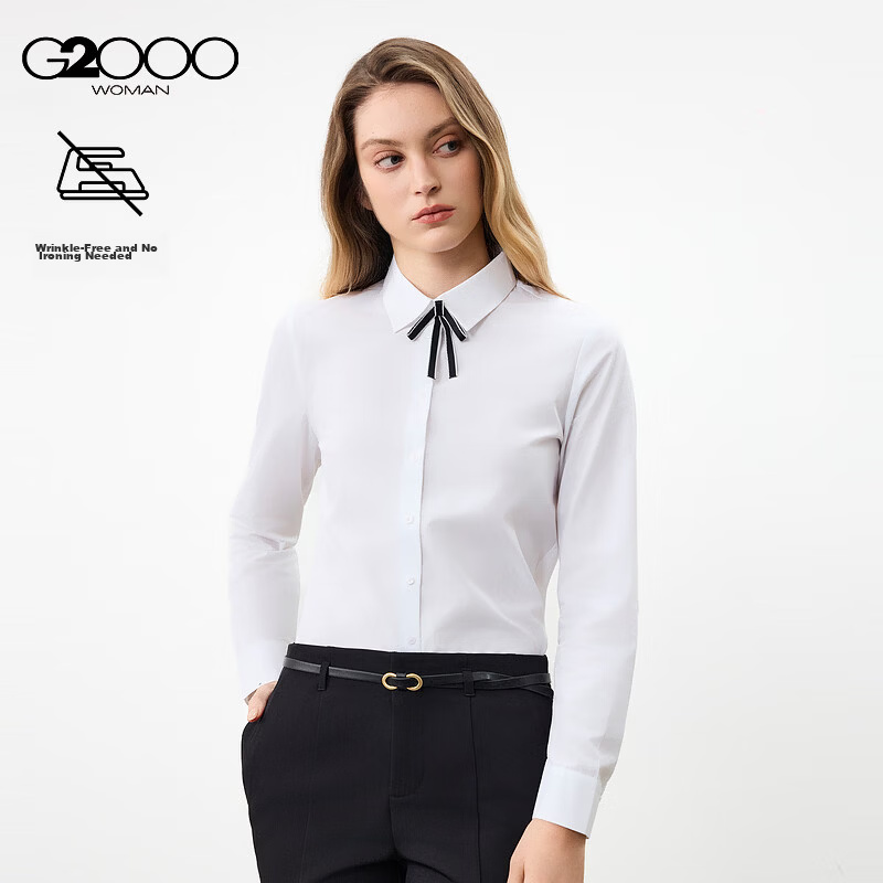G2000 Women's 2026 Spring Summer Wrinkle-Resistant Non-Iron Long Sleeve Shirt with Bow Tie, Mall Edition