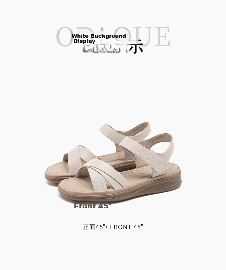 Red Dragonfly Women's Mom Sandals Magic Tape Cowhide Flat Soft Sole Beach Shoes WTK265722 Off-White Size 35 10