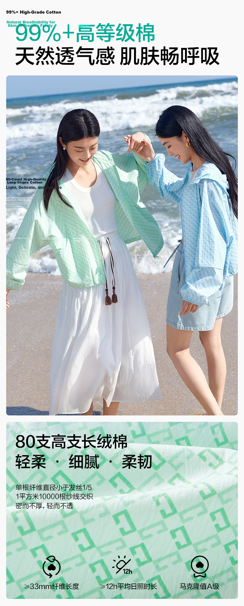 PurCotton Women's Woven Printed Sun Protection Hooded Jacket Loose Fit Raglan Sleeve Design Comfortable and Breathable 6