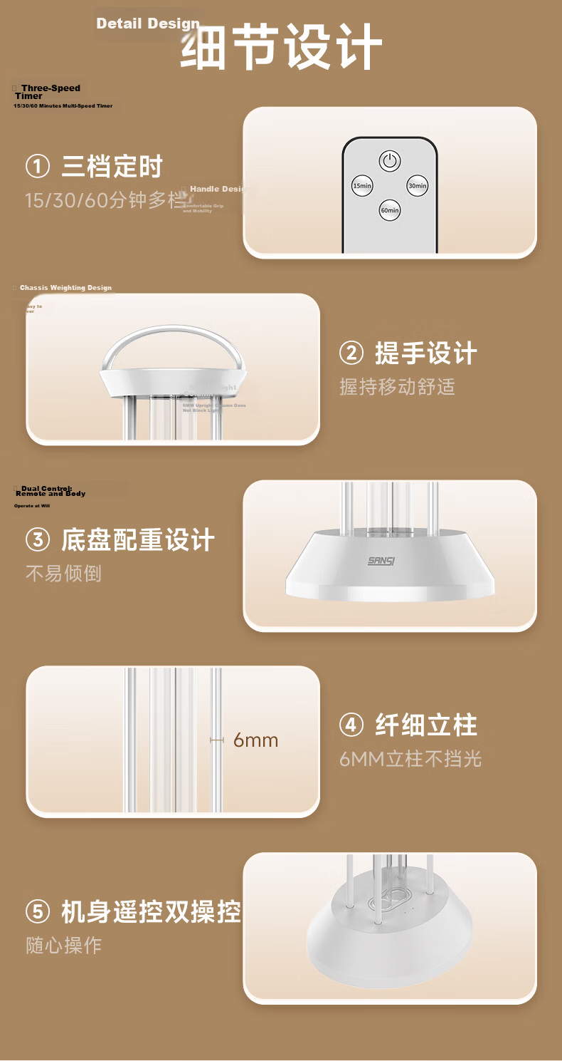 Sansi UV Disinfection Lamp Medical Grade Ozone-Free Ultraviolet Light 80W for Kindergarten and Hospital 9