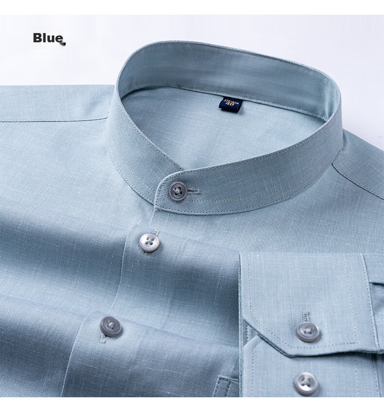FIRS Linen & Tencel Men's Long Sleeve Shirt Breathable Easy Care Cotton Linen Stand Collar Shirt Gray 40 11