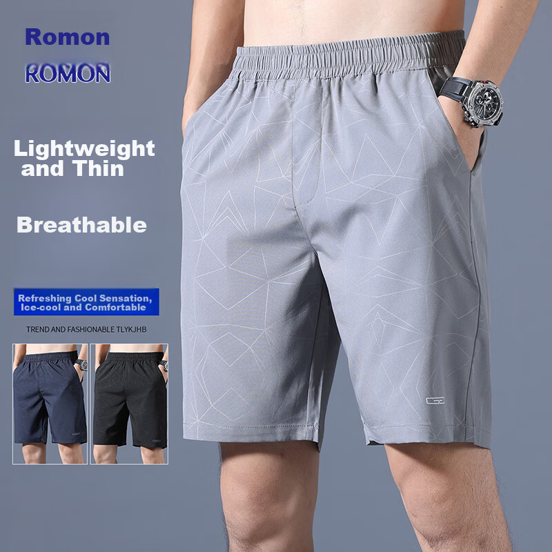 ROMON Men's Shorts, Summer Lightweight Casual Wear, Loose Beach Pants, Trendy Mid-Length Trousers for Me