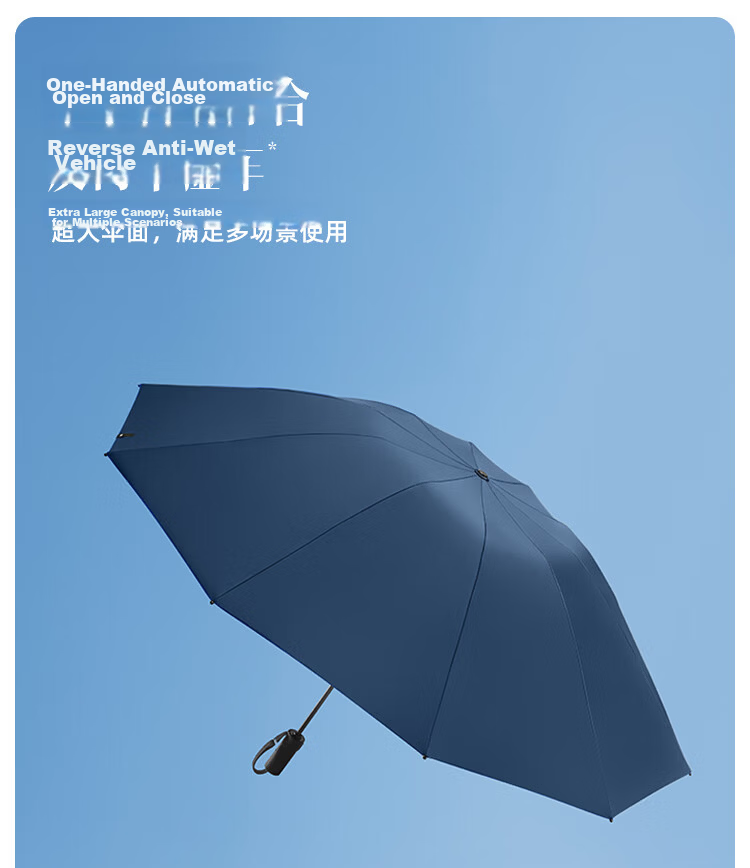 Beneunder Automatic Umbrella, Sun And Rain Umbrella, Tri-Fold Reinforced Folding 10-Rib Umbrella, Stone Black 2