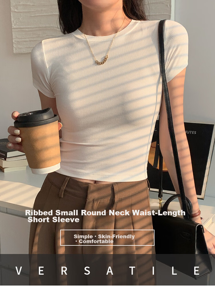 Herbal Original Color Short Sleeve T-Shirt Women Pure Cotton Base Shirt Summer 2026 New Slim Fit Solid Color Top T-Shirt Round Neck Simple Comfortable 1