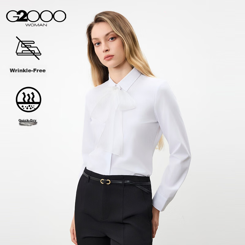 G2000 Women's 2026 Spring Summer Long Sleeve Shirt [Wrinkle-Free Quick-Dry / Comfortable Stretch / With Ribbon / Same Style as Mall]