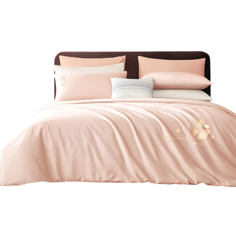 Boyang Home Textiles 60-Count Xinjiang Long-Staple Cotton Four-Piece Set Luxury Pure Cotton Bedding Sheet and Duvet Cover 1.5m Bed Ginkgo Blossom Pink