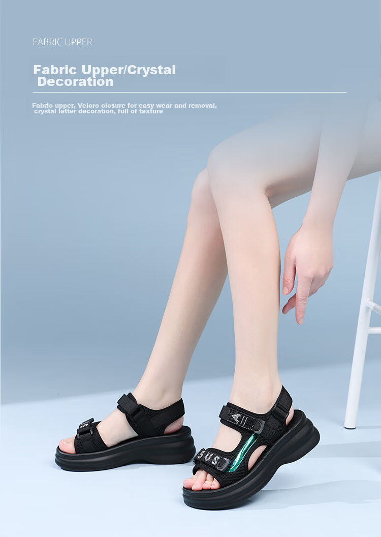 Red Dragonfly Women's Sandals Thick Sole Height Increasing Velcro Beach Outdoor Soft Sole Sports Shoes WTK264761 Black Size 35 3