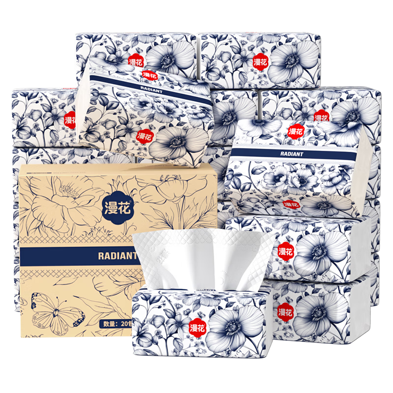 Manhua Chinese Style Facial Tissue 5-Ply 400 Sheets * 40 Packs Embossed Edge Durable Napkins Bulk Wholesale