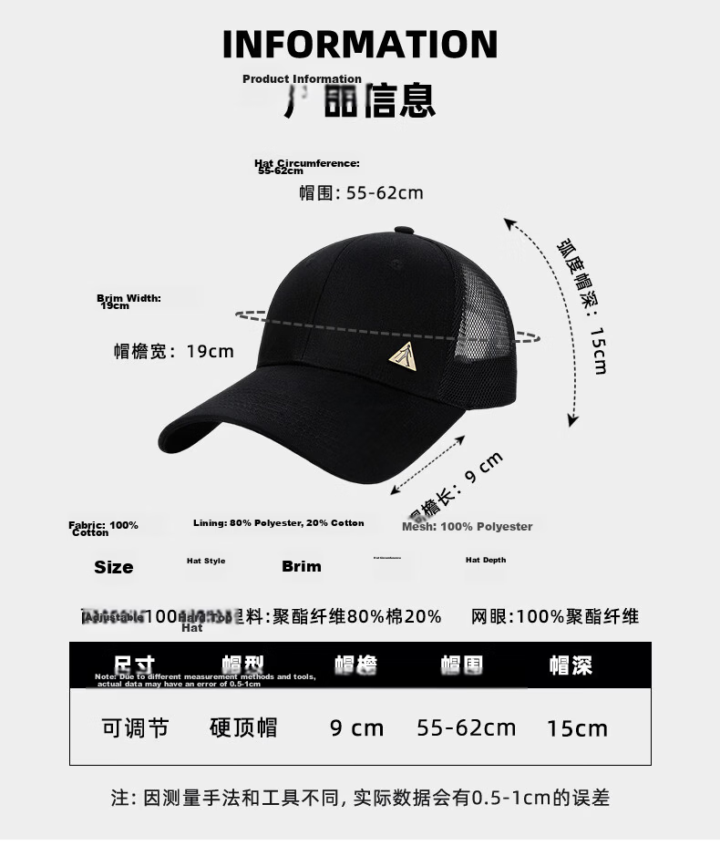 Zulijian Summer Mesh Sunshade Cap Unisex Baseball Cap Duckbill Hat Sports Hiking Hat Men’s Sun Hat Black 1