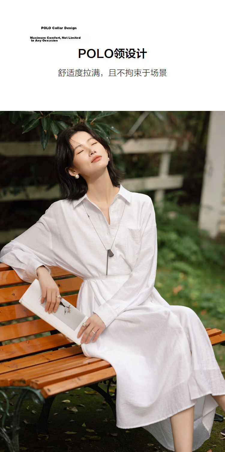 Demana [Linen-Viscose Blend] Spring Smart Casual Polo Collar A-Line Waist Cinched Petite Shirt Dress 7